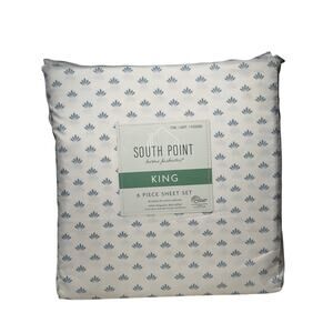South Point 6 Piece King Sheet Set White With Blue Design Microfiber Pillow Case